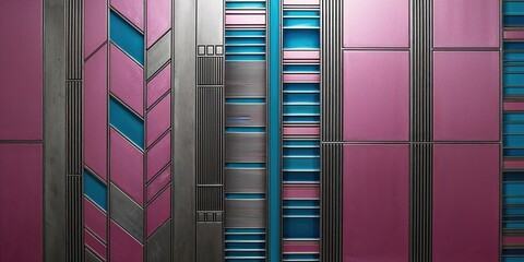 Sticker - Abstract Metal Wall Texture with Pink and Blue Panels