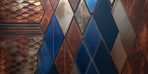 Sticker - Abstract Metal Wall with Rust and Blue Tones