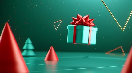 3D Colorful Gift Box Floating in 3D Space. Christmas Theme.