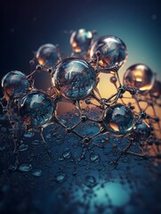 Abstract molecular structure of spheres and metallic connections for scientific design