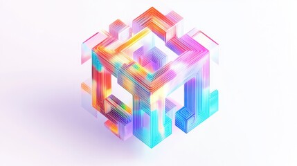 Poster - captivating quantum QR code concept, featuring layered translucent shapes and vivid color gradients against