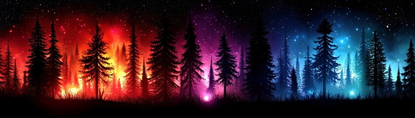 Poster - Vibrant 3D Illustrations of Towering Trees in Forest Landscape