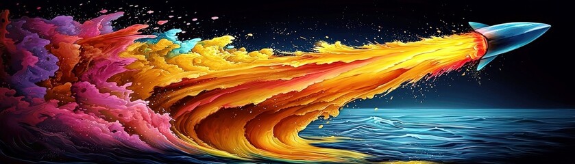 Poster - Vibrant Psychedelic Artwork of Wild Rocket Launch