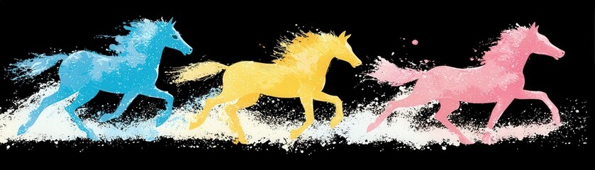 Poster - Dynamic Psychedelic Horses in Vibrant Colors