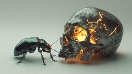 Poster - Beetle Crawling Near Glowing Skull