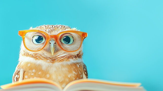 Cute Owl with bookse, advisory and help concept background with copy space
