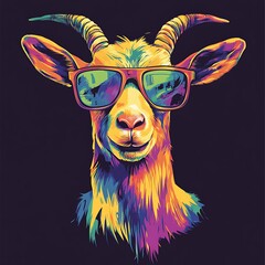 Poster - A colorful goat wearing sunglasses.