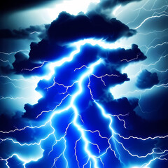 lightning bolt. Lightning flash bolt or thunderbolt. Blue lightning or magic power blast storm. Thunder and lightning isolated on black background