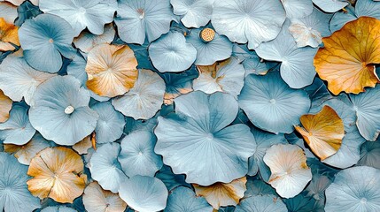 Poster - Serene Watercolor Leaves in Soft Blue and Gold Tones