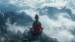 © Pimjai - Woman meditating on mountain cliff above the clouds. travel healthy lifestyle.