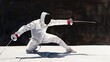 © Shutter2U - Fencer in mid-lunge during a match, fencing, combat sports, watercolour