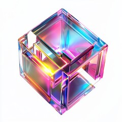 A cube made of glass with a rainbow of colors