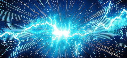 Poster - Chaotic Blue Lightning Stream in Motion