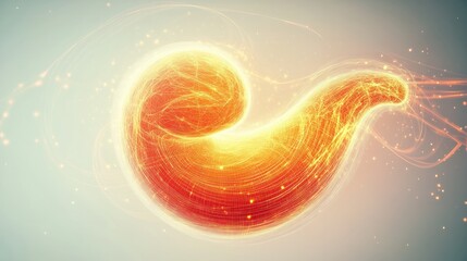Poster - Abstract 3D illustration of a glowing quantum energy field swirling around a human stomach shape floating against a clean white background