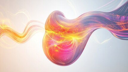 Poster - Abstract 3D illustration of a glowing quantum energy field swirling around a human stomach shape floating against a clean white background