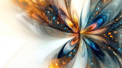 Poster - abstract representation of a quantum seed, glowing and radiating energy, set against a crisp white background.