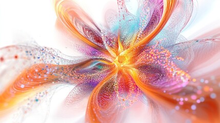 Poster - abstract representation of a quantum seed, glowing and radiating energy, set against a crisp white background.