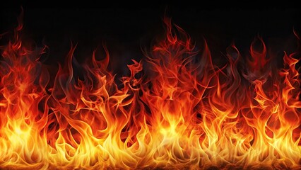 fire background with orange, red, and black flames panoramic