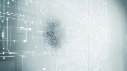 Poster - High-tech digital interface displaying a quantum fingerprint scan with