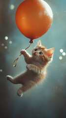 Wall Mural - a very small cat on balloon photography
