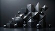 © chaiwat - Forced perspective abstract composition of black geometric shapes on dark background