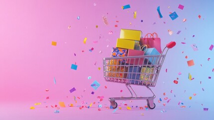 Poster - Flash sale banner with a packed cart, promoting special offers for online shoppers.