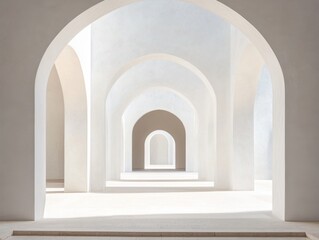 a long hallway with arched openings. the arches are white and the hallway is empty. there is a large