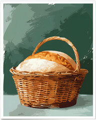 a minimal white poster abstract painting the silhouette of Bread Basket