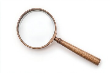 Vintage magnifying glass with a bronze handle, isolated on a white background.