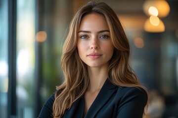 Wall Mural - Businesswoman is posing for a portrait in an office building