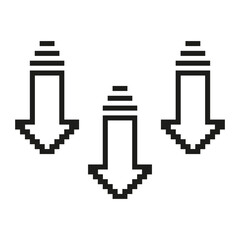 Aufkleber - Downward Arrows Pixelated Icon. Pixel Art Symbol of Decrease or Download. Three Arrows Pointing Down. Downward Movement for Reduction or Navigation. Isolated Vector Illustration