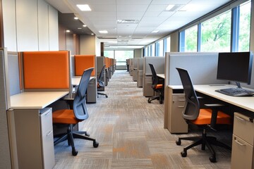 Aufkleber - Modern open plan office space with rows of empty desks