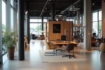 Poster - Modern open plan office interior with desk and chairs