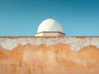 A white dome sits atop a building with a blue sky in the background. The dome is located on the side of the building, and it is a part of a larger structure. The building itself is made of stone