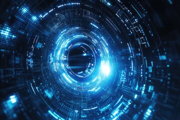 Poster - Futuristic blue glowing tunnel effect with moving data flowing