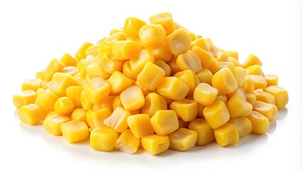 Wall Mural - Forced perspective sweet corn chunks isolated on white background