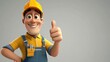 © Holo Frame - Joyful cartoon blue collar worker giving a thumbs up