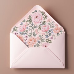 pink flowers envelope save date wedding concept. High quality