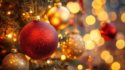 red Christmas ball on tree