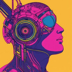 Poster - Cyborg profile with futuristic tech.