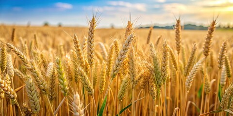 Wall Mural - Frame filling shot of wheat and rye field with green leaves amidst ripe and dry stalks