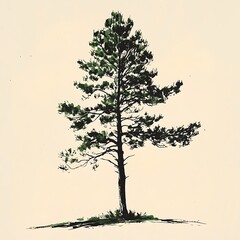 Poster - Hand drawn illustration of a pine tree on a white background.