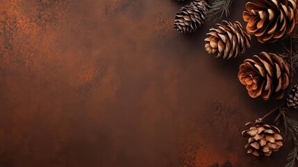 A pinecone on a chocolate brown background