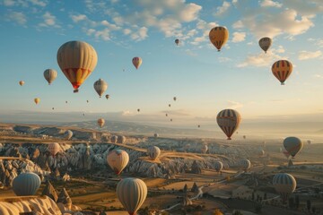 Wall Mural - Hot air balloons transportation architecture cityscape.