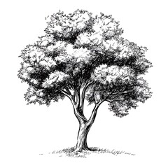 Poster - Hand-drawn illustration of a tree with a thick trunk and a full canopy of leaves.