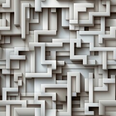Poster - This piece features a complex arrangement of interlocking geometric shapes in neutral shades, creating a harmonious blend of patterns that evoke depth and visual intrigue.