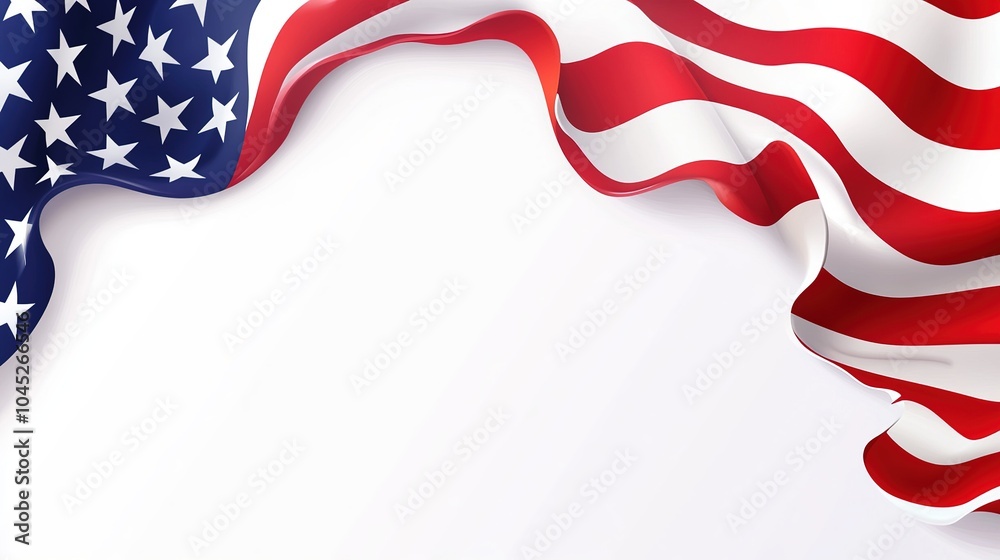 Waving American flag with red and white stripes and white stars on a ...