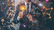© Kosin - Innovative businessman holding glowing light bulb, symbolizing creativity and ideas, surrounded by abstract diagrams and charts, representing modern technology and business concepts