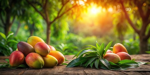 Fresh mangoes in a forest at evening sunlight during summer season