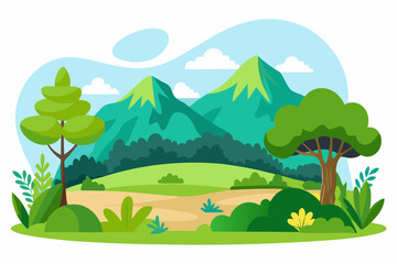 Wall Mural - Vector Illustration of a river landscape with mountain views